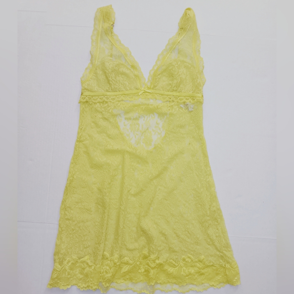 Victorias Secret Very Sexy Vibrant Electric Yellow Lace Vintage Nightie Dress